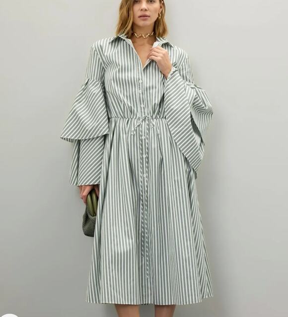 Rosie Assoulin Dresses & Skirts - Rosie Assoulin Striped Midi Shirt Dress Size 12 Whimsical Artsy Designer $1300